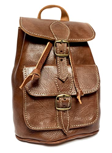GONKOS, Mochila de Cuero GENUINO, Mochila de Piel, Bolso Bandolera de Hombro, Mochila Mujer, Viaje, Regalo, Mochila Casual Retro Vintage, Medidas 27 x 21 cm Cover