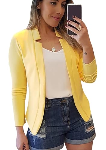 Women's Notched Work Solid Color Long Sleeve Blazer Jacket Fall Cropped Casual Slim Open Front Blazers