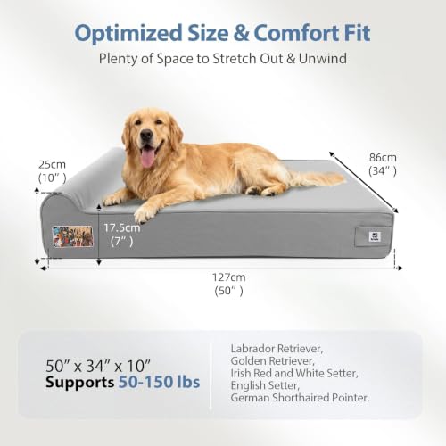 Image of Sytopia Orthopedic Dog Beds for Extra Large Dogs, 7 inch Extra Thick Memory Foam Canvas Pet Bed with Durable Chew Proof Fabric Cover, Waterproof Liner & Washable Cover, Nonskid Bottom, Light Grey