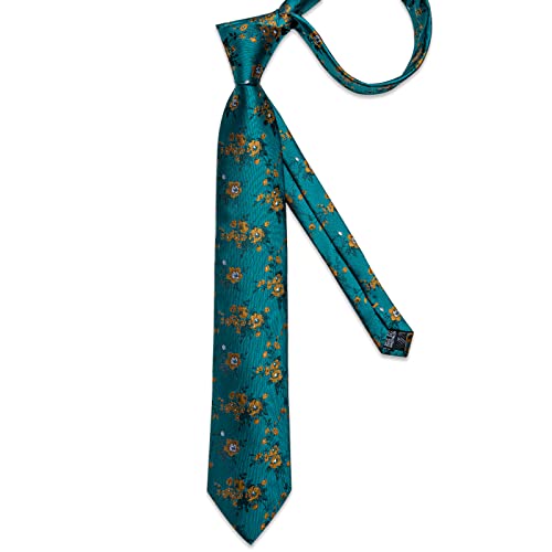 Image of DiBanGu Silk Floral Ties for Men Woven Paisley Necktie and Tie Clip Handkerchief Cufflinks Set for Party Wedding