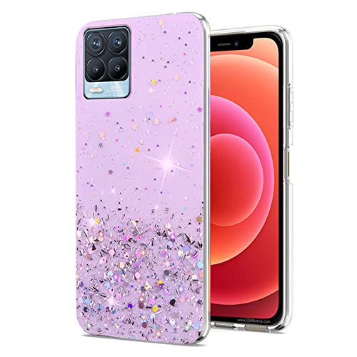 Coque Realme 8 Pro silicone transparent anti-choc avec paillettes violettes