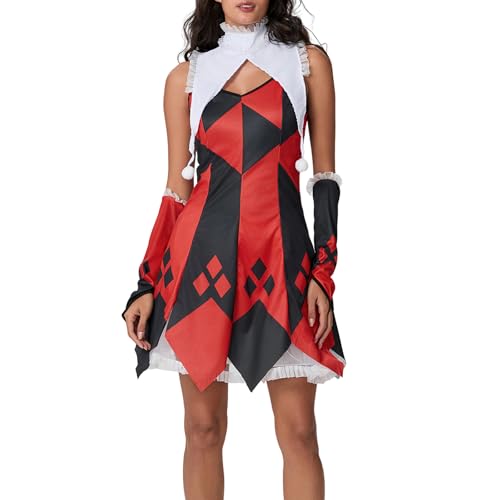 Goudyna Disfraz de payaso de Halloween para adultos, vestido de payaso de fiesta, gargantilla, manga de brazo, falda tutú para adultos (rojo, XL)