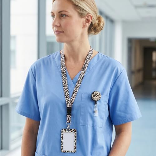 AusweishüLle Mit Band Leopardenmuster Mit 50 Cm Langem, Ausziehbarem Band Mit Clipverschluss SchlüSselanhäNger Leo Abnehmbar Kunststoff Ausweishalter Krankenschwester