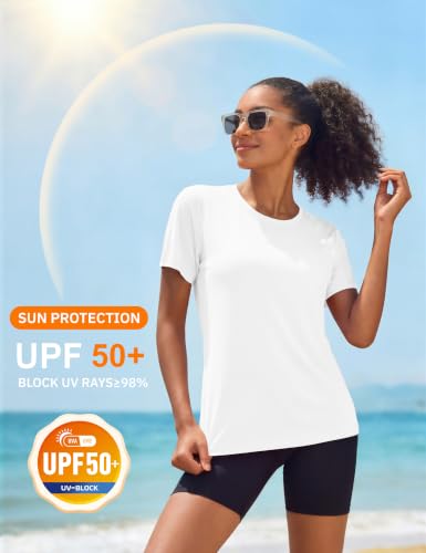 Image of MAGCOMSEN Women's Short Sleeve T-Shirts UPF 50+ Sun Protection Shirts Quick Dry Athletic Running Workout Tops Rash Guard