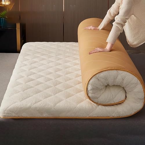 Colchón japonés grueso de cachemira sintética enrollable y plegable, cama de suelo, 135 x 200 x 9 cm, ropa de cama beige para máxima comodidad y versatilidad
