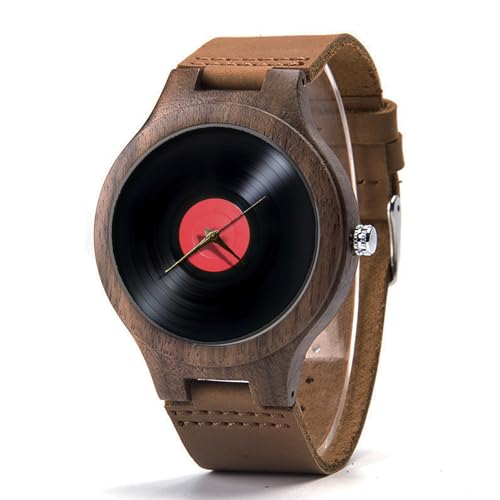 Vinyl Record 45 LP Wood Leather Watch, Music Wood Watch, Music Watch, Man Size Watch, Music Jewelry P556