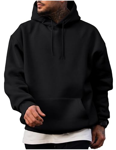 Hoodie Herren Sweatshirt mit Kapuze Pullover Freizeit Hoody mit Taschen Einfarbige Oversize Kapuzenpullover Langarmshirt Casual Hoodies Männer Kapuzenpulli Basic T Shirt Sweatjacke Arbeitspullover