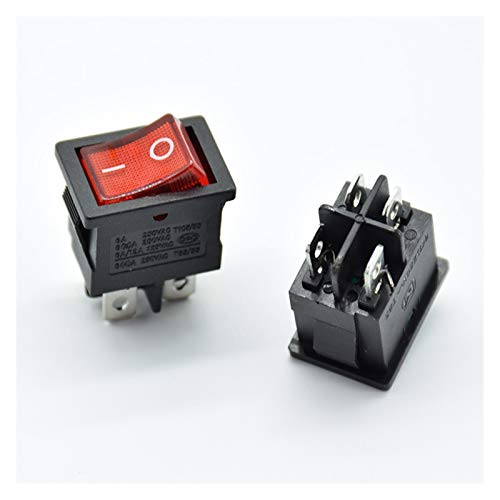 Jgzwlkj Wippschalter 5 stücke 21x15mm KCD1-104 Rocker-Netzschalter mit LED-Leuchten Boot rot 4-polig 2 Klemmenloch Größe 13 * 19mm 6A 250V 125V (Color : Red) Cover