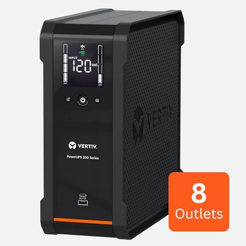 Image of Vertiv PowerUPS 200 Series 1000VA 625W Line Interactive Desktop UPS, LCD Display, USB-A and USB-C Ports, Hot-Swappable Battery