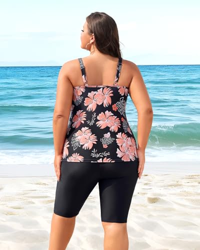 Daci Womens Plus Size Tankini Swimsuits - Tummy Control Two Piece Bathing Suits with Knee Length Shorts 20254