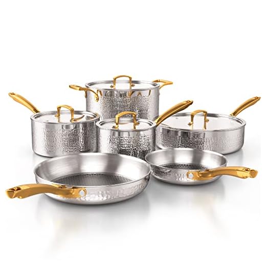 Homaz life Pots and Pans Set, Tri-Ply Stainless Steel Hammered Kitchen Cookware, Induction Compatible, Dishwasher and Oven Safe, Non-Toxic, Professional Grade Cooking Sets, 10-Piece, Silver