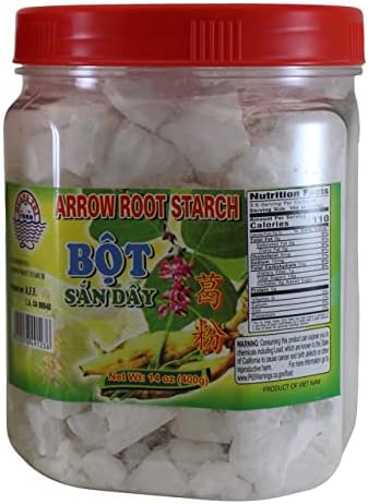 Quang Tri Arrowroot Bot San Day Asian Thickener. Snack Sized Chunks of Crunchy Arrow Root Starch, 14 oz Jar.
