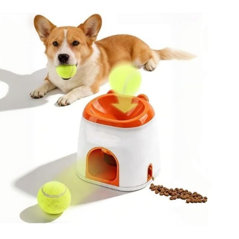 2-in-1 Dog Tennis Ball Launcher & Treat Dispenser,Interactive Spring-Loaded Fetch Toys with Snack Storage,Dog Toy,Mental Stimulation & Exercise Toy for Small to Medium Dogs