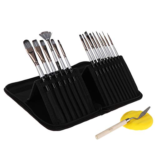 osfanersty Juego de 15 Pinceles de Nailon para Artistas, maletín de Almacenamiento, espátula acrílica para Acuarelas y Pinturas al óleo
