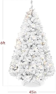 Best Choice Products Pre-Lit White Christmas Tree, 6ft Artificial Snow Flocked Full Fir Tree, Holiday Decoration w/ 250 Lights, 928 Branch Tips
