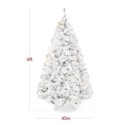 Best Choice Products Pre-Lit White Christmas Tree, 6ft Artificial Snow Flocked Full Fir Tree, Holiday Decoration w/ 250 Lights, 928 Branch Tips