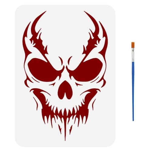 FINGERINSPIRE Skull Face Stencil for Painting 8.3x11.7inch with Paint Brush Scary Skull Stencil A Fierce Skull Drawing Template Plastic Skull Skeleton Stencil Skull Theme Template for Home Decor