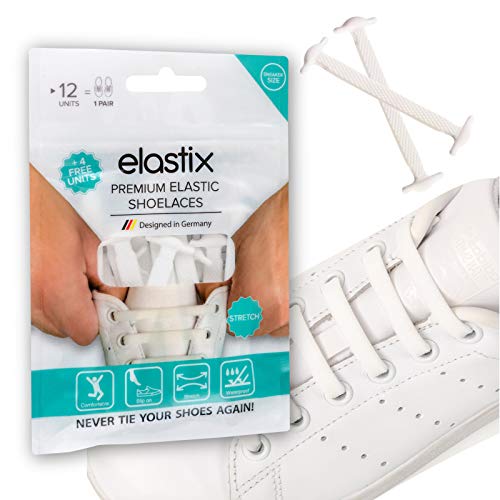 Elastix Zapatilla elástica de goma sin atar para adultos – Cintas de silicona sin lazos en planos para el ocio y el deporte, Blanco, Talla única
