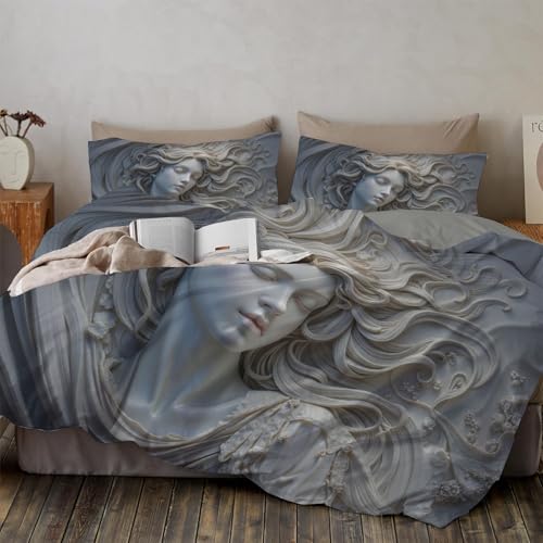 Housse de couette 220x240 polyester gris 3 pièces réversible douce - 4