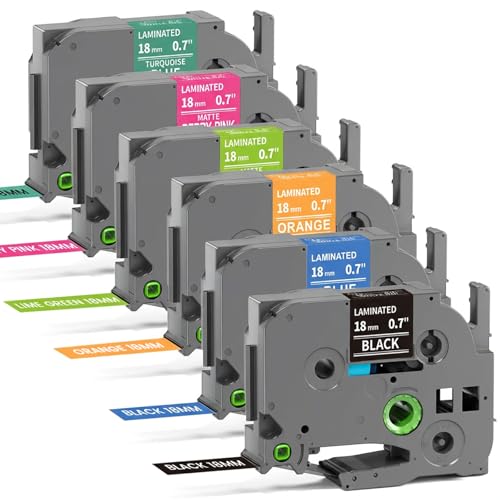Image of 18mm Label Tape Replacement for Brother Label Maker Tape 18mm 0.7 inch P-Touch | TZe Laminated TZ Colored Tape Refills Compatible with P Touch PT-D410 D400 D600 1830 1750 Cube Plus, 3 /4 inch x 26.2', 6 Pack
