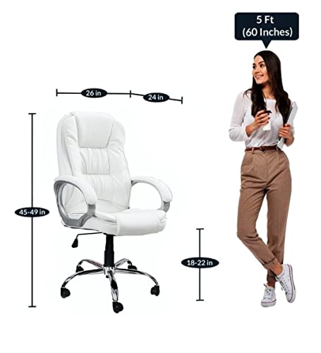 Image of MRC M061 Ergonomic Leatherette high Back Office Chair, Heavy Duty Chrome Base, Home Office Desk Chair (White)