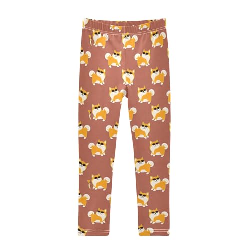 Corgi Sungalsses Pattern Girls Leggings Soft Comfortable Athletic Leggings Dancing Pants for 4-10 Years