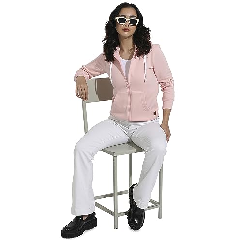 Image of PINACOLADA Women's Zip-Front Hoodie with Angled Open Pockets for Casual Wear | Hooded Neck | Long Sleeve | Zipper Closure | Cotton Sweatshirt Crafted with Comfort Fit for Everyday Wear
