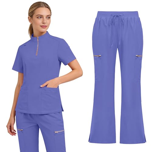 Gargey Scrubs for Women - Zip Front Top & Flare Pant Stretch Nursing Women’s Scrubs Set Medical Uniform - image 1