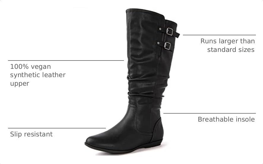 GLOBALWIN Women’s Black Flat Boots Knee High Fashion Dress Riding Boots For Women 6M - image 3
