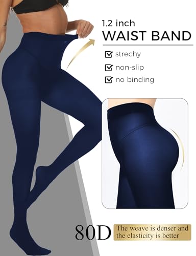 Image of Buauty 80D Black Tights for Women,Opaque Tights Soft, High Waist Soft Nylon Pantyhose