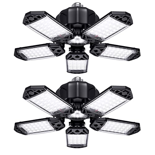 Jxtz Garage Light 2 Pack, 120W Deformable Led Shop Light, 6000K 10000Lm Ceiling Lights With 5 Adjustable Panels, Led Garage Light For Garage, Workshop, Basement, Barn, Corridor, Cellar #TOP20