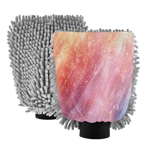 GakkiGii Glitter Color 2 Pack Microfiber Car Wash Mitts, Dual-Sided Chenille Gloves, Scratch-Free for Auto Detailing & Home Cleaning, M