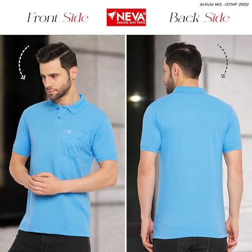 Image of NEVA Men's Regular Fit Half Sleeve Polo Neck T-Shirt with Chest Pocket