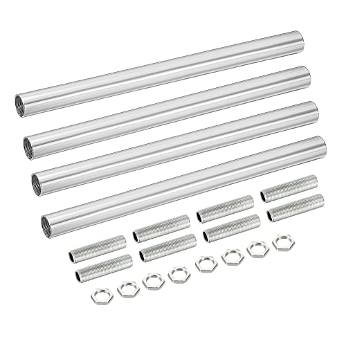 MECCANIXITY Threaded Extension Rod, 7.87" Lamp Pipe with Connector Light Fixture Parts for Pendant Light Island Lighting Chandeliers Stems, Silver 4 Set