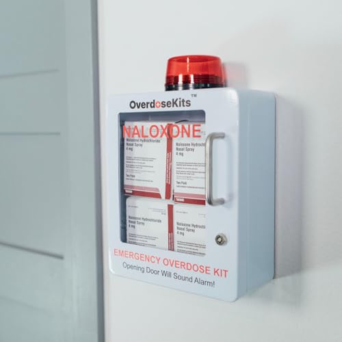 Image of Naloxone Overdose Emergency Kit Cabinet - Includes Optional Alarm and Locking System - Designed for Wall Mount & Public Access (Metal, White)