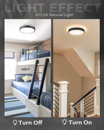 Image of Ken & Ricky 12 inch Modern Flush Mount Ceiling Light,Black,1 Pack