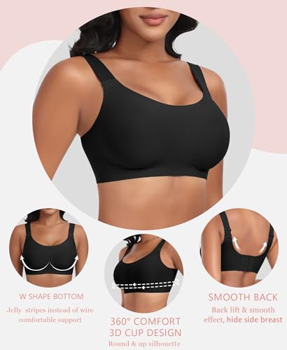 Image of Ganado Jelly Bras for Women No Underwire Wireless Seamless Push Up Bra Full Coverage Tshirt Bras Supportive Padded Bra