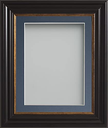 Frame Company Emson Black Picture Photo Frame with Blue Mount - 14x11 for pic size A4 *Choice of Sizes* Fitted with Real Glass