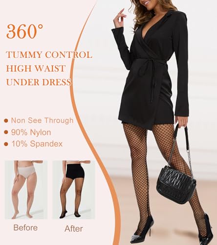 Black Fishnet Tights for Women Tummy Control High Waist Control Top Pantyhose Under Dress Shapewear Leggings4