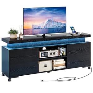 IRONCK TV Stands for TVs 65+ Inch with LED Lights and Power Outlet, Modern TV Console Entertainment Center with Storage Cabinet for Living Room
