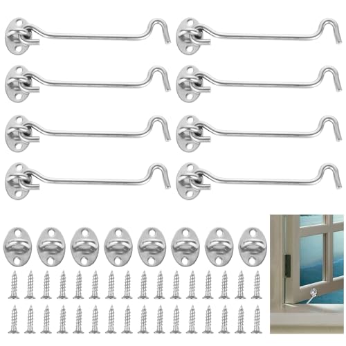 Goyada - Set di 8 ganci per chiusura porta, chiavistello esterno 15,24 cm, gancio per cabina in acciaio inossidabile con 32 viti per porta, finestra, garage, persiana, armadio, fienile, colore: