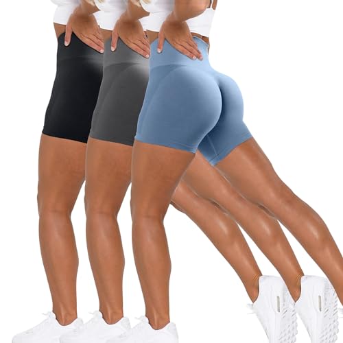 Unthewe - Pantalones cortos de entrenamiento para mujer con elevación de glúteos, cintura alta, sin costuras, para gimnasio y yoga, 3 unidades, M