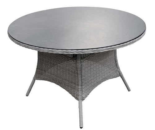 4 jahreszeiten gartenmobel Runder Gartentisch Dublin ø 120 cm | Mystic Grau | Rattan & Keramik