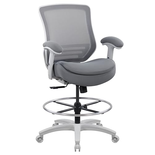Image of BOLISS 400lbs Mid Back Mesh Ergonomic Office Drafting Chair Big Adjustable Foot Ring Height Adjustable Armrest (Grey)