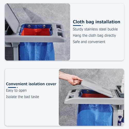 Chariot de nettoyage à roulettes robuste avec porte-serpillère – Organise les outils pour l'école, la vente au détail, l'hôtellerie et le restaurant