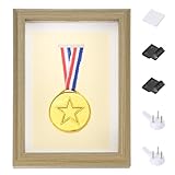 PATIKIL 8x6 Medal Display Case, Wooden Medal Display Frame Shadow Box Frame Storage Stand for 1 Medals Marathon Badge Soccer Sports Race Wall Desktop, Wood Color