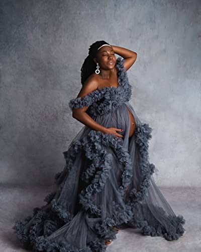 Qqcute Dusty Rose Tulle Robe Maternity Dress For Photoshoot Puffy Ruffles Bridal Lingerie Illusion Nightgown Wedding Scarf Pregnancy Baby Shower(S-M) #TOP3
