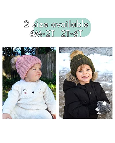 Toddler Winter Hat Cotton Lined Warm Baby Girls Boys Faux Fur Pom Pom Kids Beanie Chunky Knitted Beanies Thick Snow Caps #TOP6