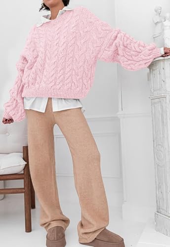 Image of PRETTYGARDEN Womens Sweaters Spring 2026 Cable Knit Long Sleeve Crewneck Oversized Sweater Chunky Pullover Loose Outfits