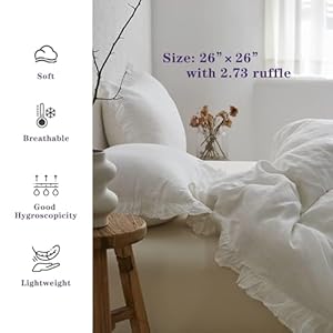 Simpleopulence 100 linen euro sham covers with ruffle 26×26 inch pillow covers set of 2 euro pillow shams for bed couch french home decor luxury and breathable square pillow cases white  urban country home decor
